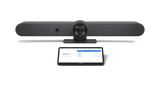 An image of the Logitech Rally Bar and Logitech Tap
