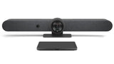 An image of the Logitech Rally Bar and the Logitech Tap IP.