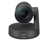 A front-facing product image of the Logitech Rally Camera.
