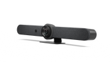 An image of the Logitech Rally Bar which is angled to one side.