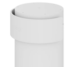 A close-up image of the top of the Logitech Sight in white. The image shows the seven beamforming microphones on the top of the device and the magnetic privacy shield covering the cameras.