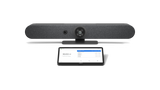 An image of the Logitech Rally Bar Mini and Logitech Tap