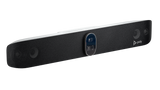 A picture of the front of a video bar, the HP Poly Studio X72, which is angled from the viewer’s perspective.